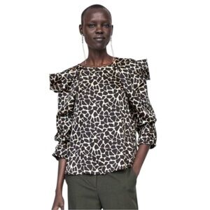 Women’s Zara Giraffe Print Puff Sleeve Blouse SZ XS